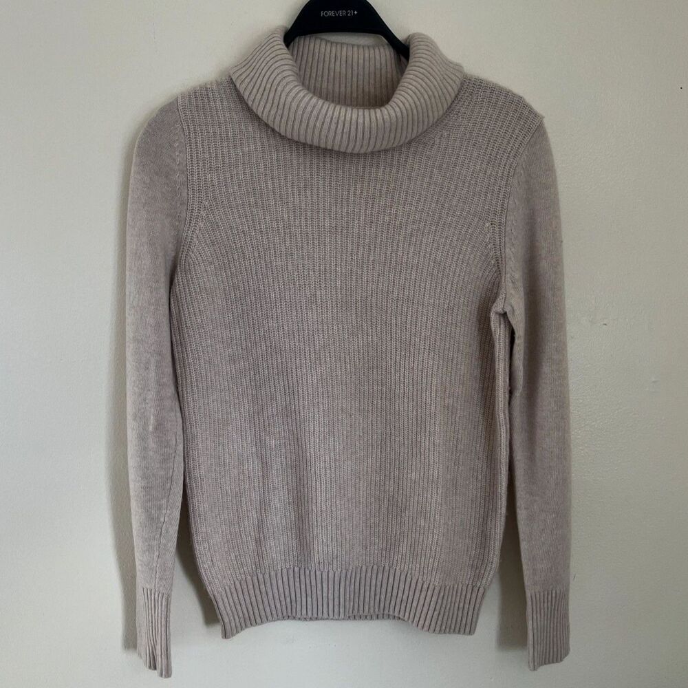 Banana Republic Merino Cashmere Blend Mock Neck Ribbed Knit Sweater, Oatmeal- M